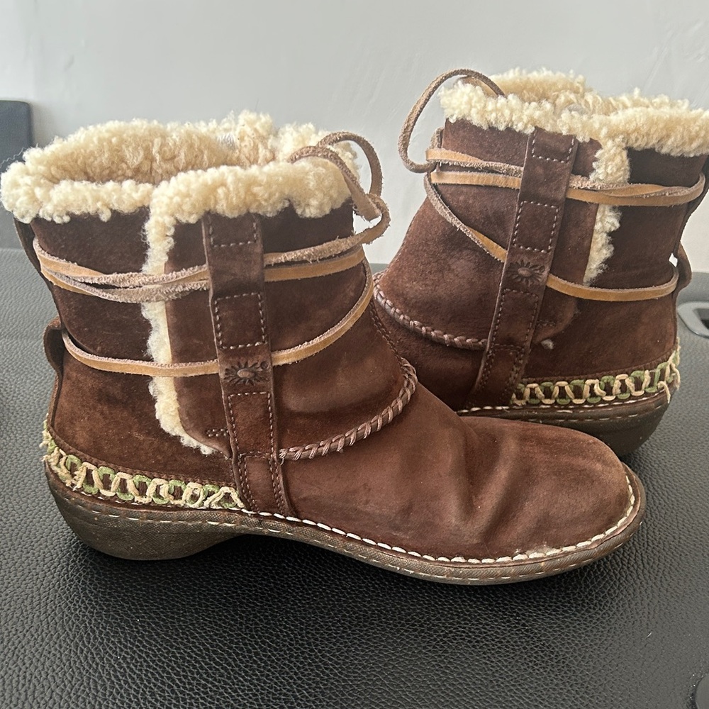 UGG Brown Winter Boots with Cream Accents - Picture 7 of 9